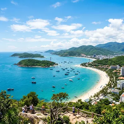 Scenic coastal view of Nha Trang bay with turquoise water and green hills