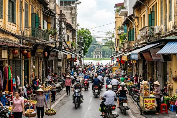 Hoan Kiem Lake and Ngoc Son Temple in central Hanoi, Vietnam