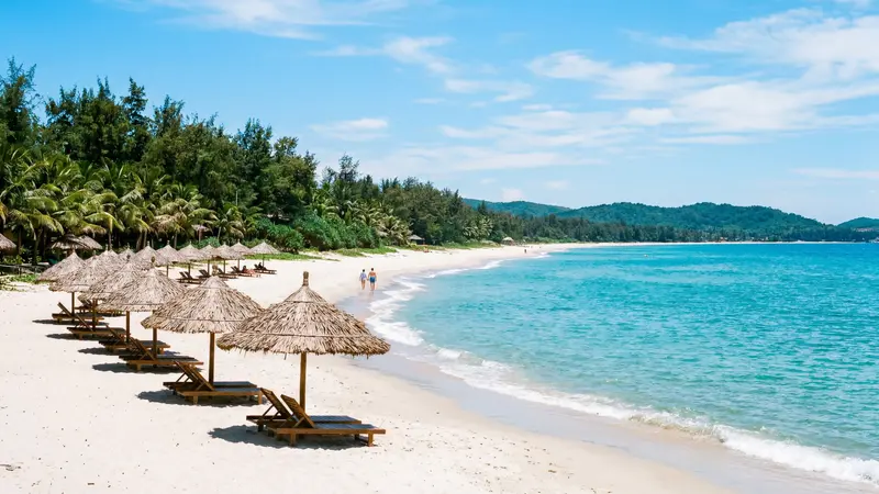 An Bang Beach with turquoise water and beach parasols