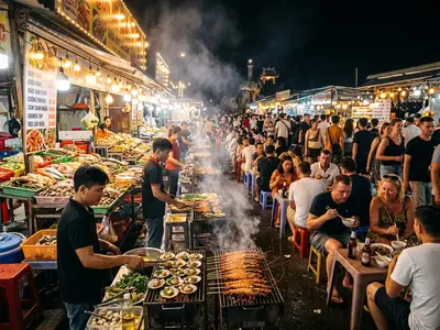 Dinh Cau Night Market in Phu Quoc with seafood stalls