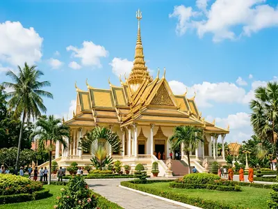 Royal Palace in Phnom Penh with golden spired throne hall