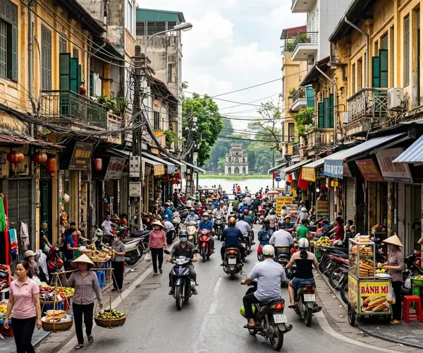Hoan Kiem Lake and Ngoc Son Temple in central Hanoi, Vietnam
