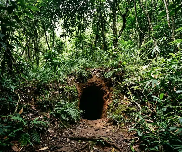 Cu Chi Tunnels entrance surrounded by tropical forest near Ho Chi Minh City, Vietnam