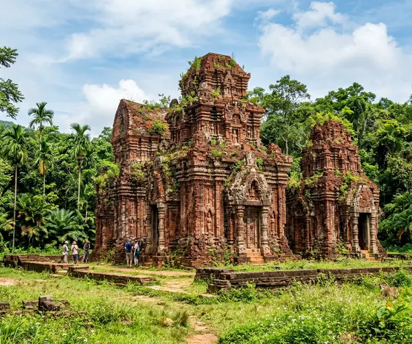 My Son Sanctuary ancient Cham temple ruins in a jungle valley, Vietnam