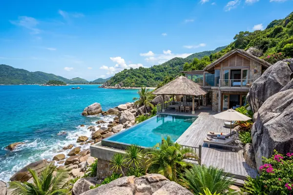 Luxury villa on rocks overlooking Ninh Van Bay at Six Senses resort
